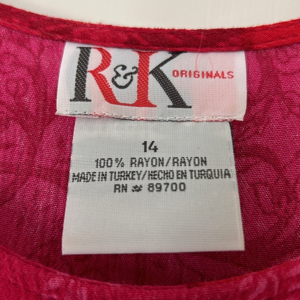 R & K Originals sun dress in pink, red & burgundy, size 14 - Picture 6 of 6